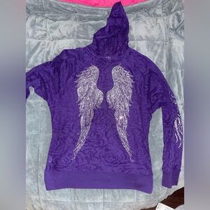 Purple Hoodie with Rhinestone Angel Wings
